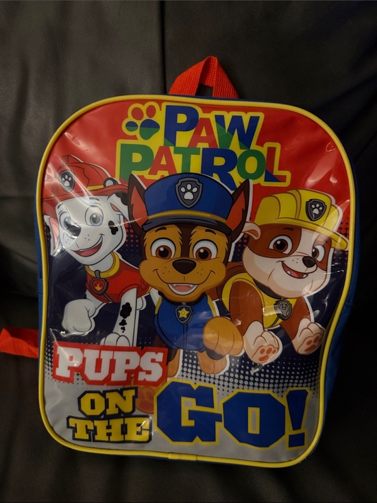 Paw Patrol Handbags - PAW Small Patrol Kids Backpack & pictured items inside - Red, Blue, Yellow